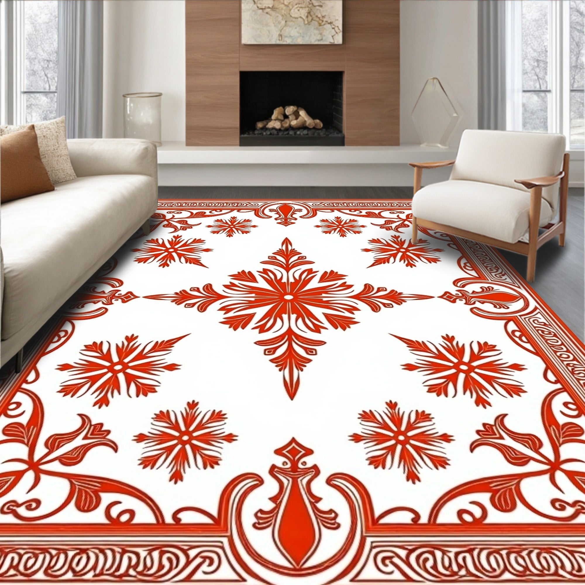 Vintage Floral Medallion Red Pattern Rug