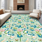 Whimsical Floral Abstract Blue Pink Rug