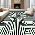 Abstract Black And White Maze Pattern Rug