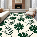 Dark Green Tropical Leaf Pattern Rug
