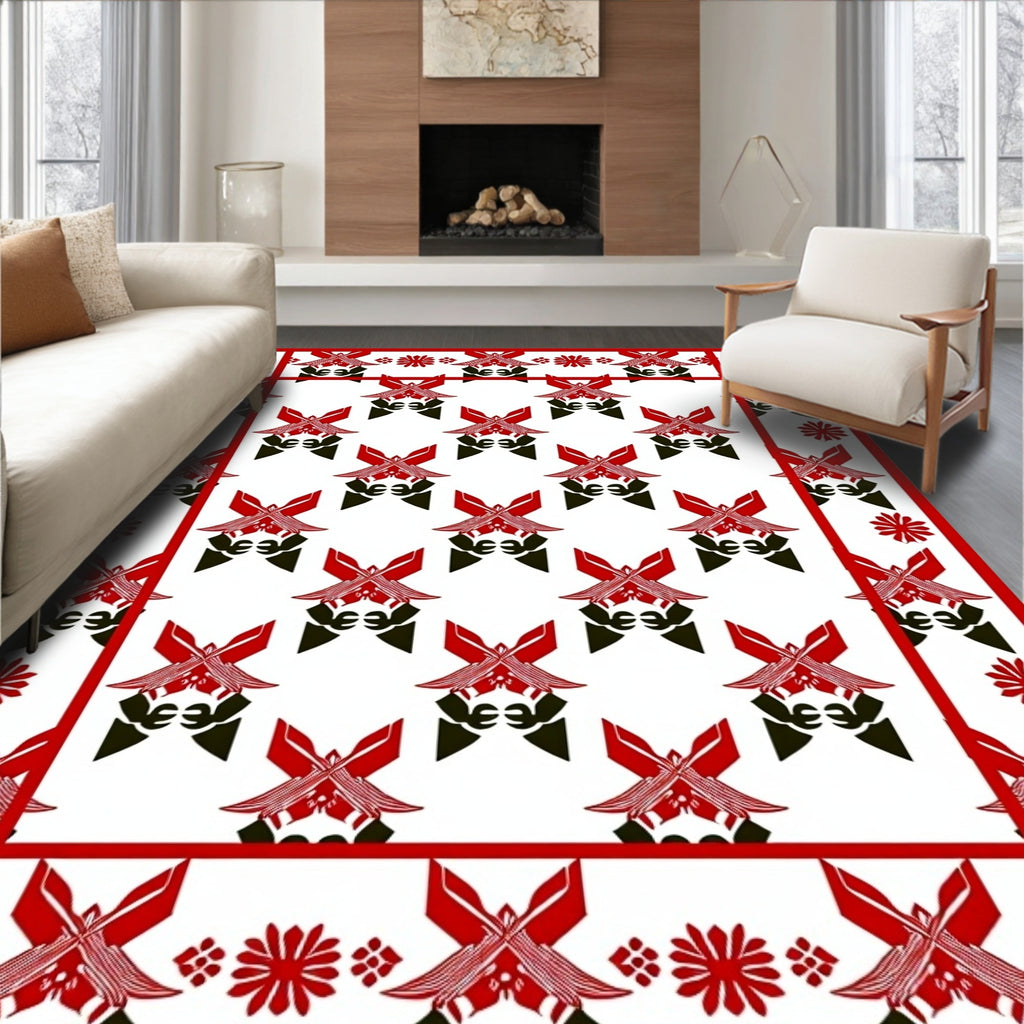 Red Black Abstract Butterfly Pattern Rug