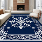 Deep Blue Mandala Snowflakes Frame Rug