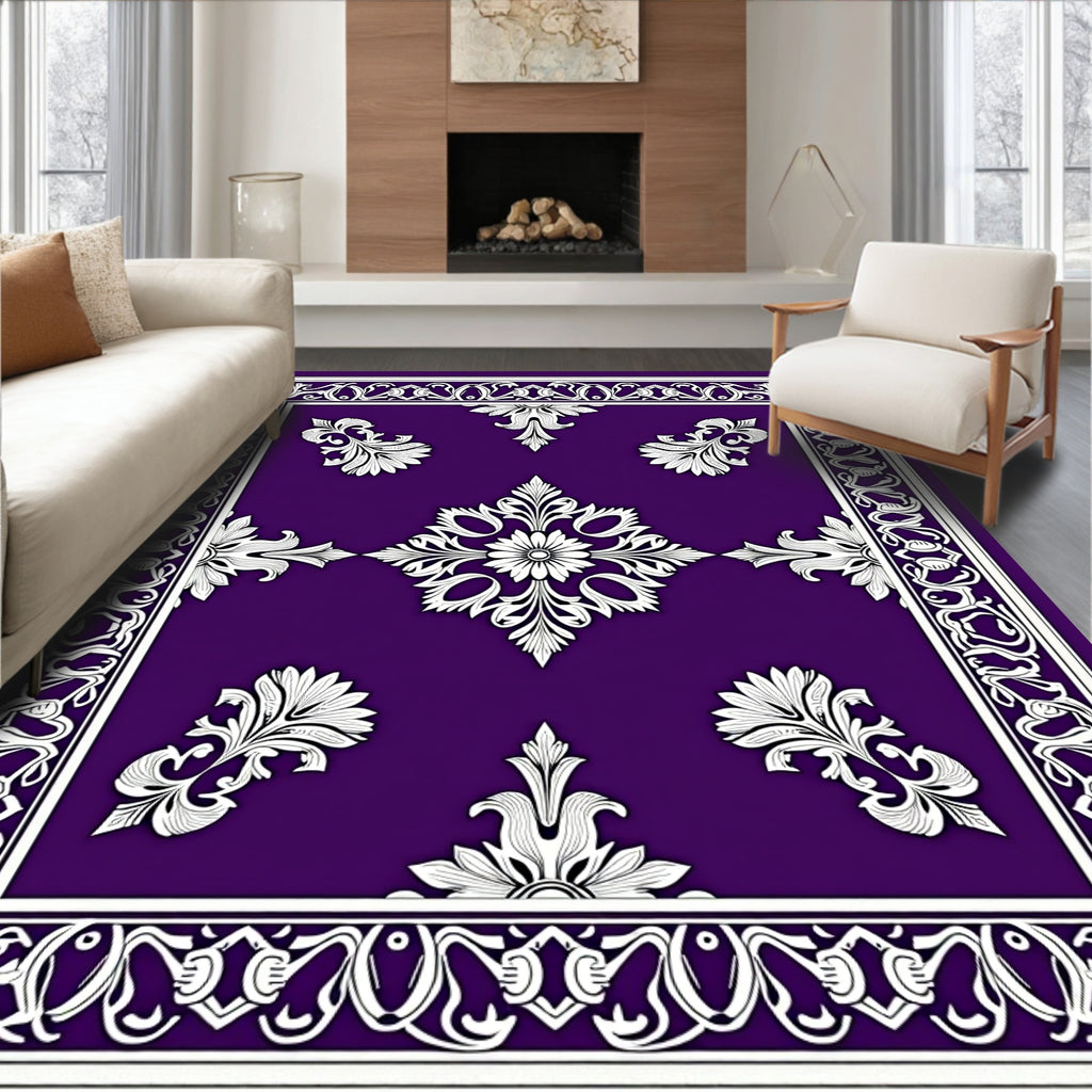 Rich Purple floral Filigree Pattern Rug