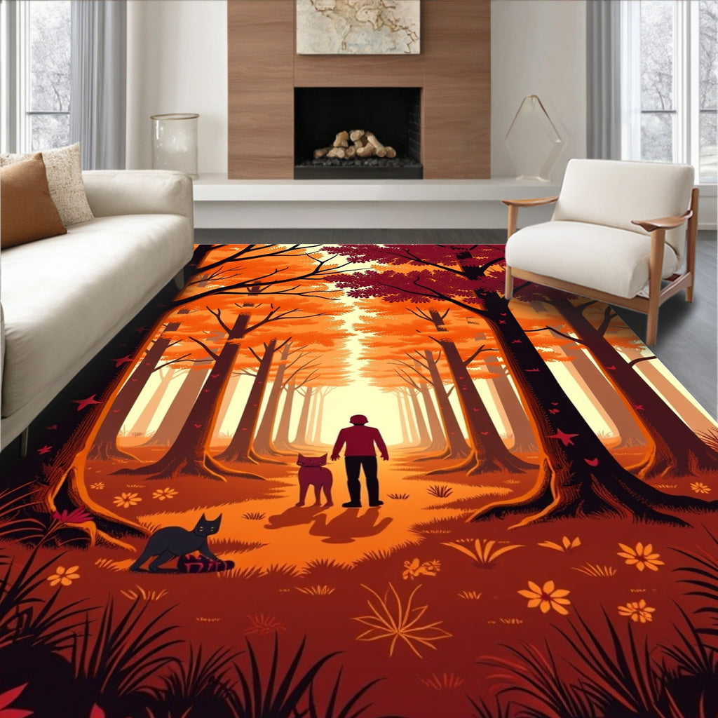 Autumn Forest Path Silhouette Rug
