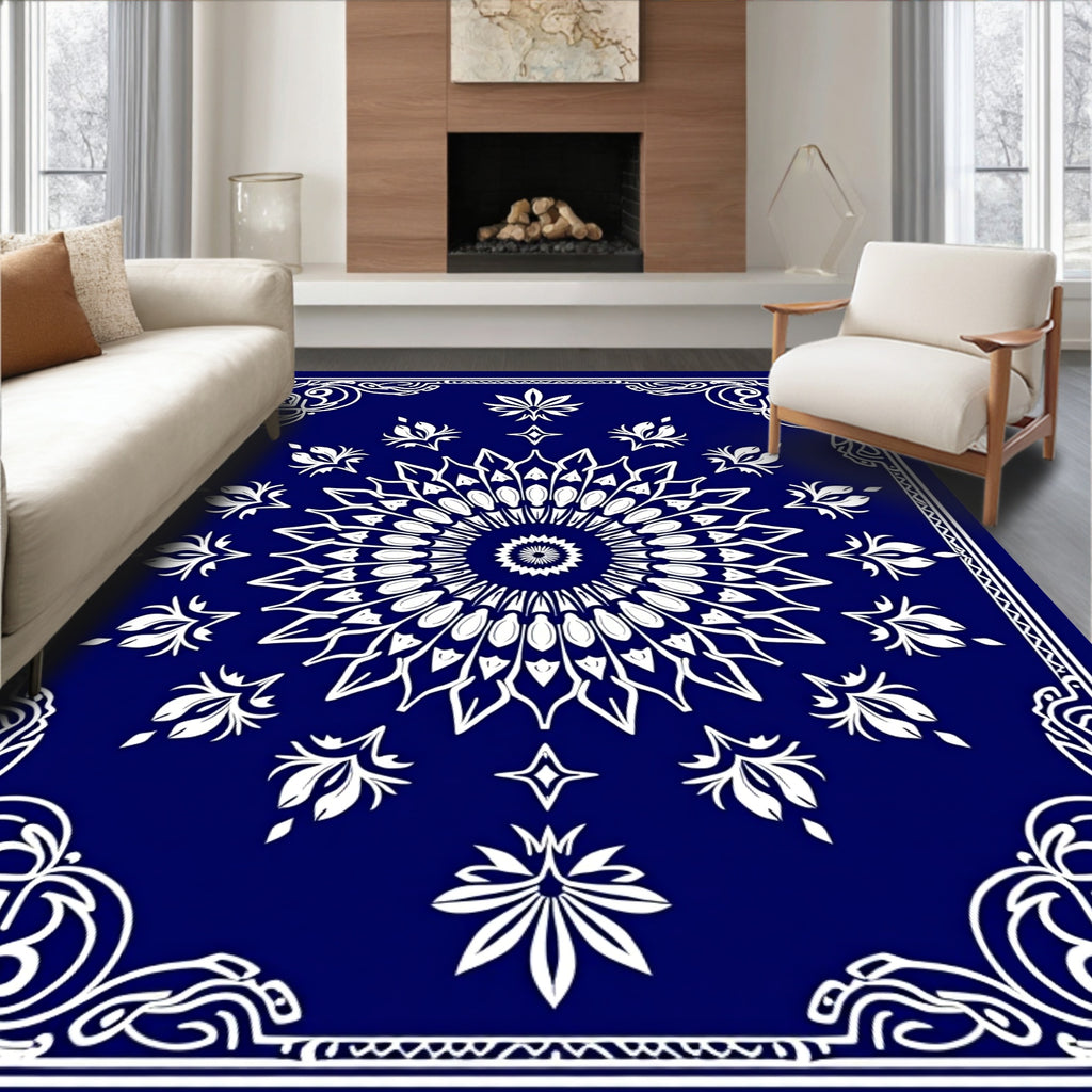 Mandala Floral Deep Blue Ornamental Design Rug
