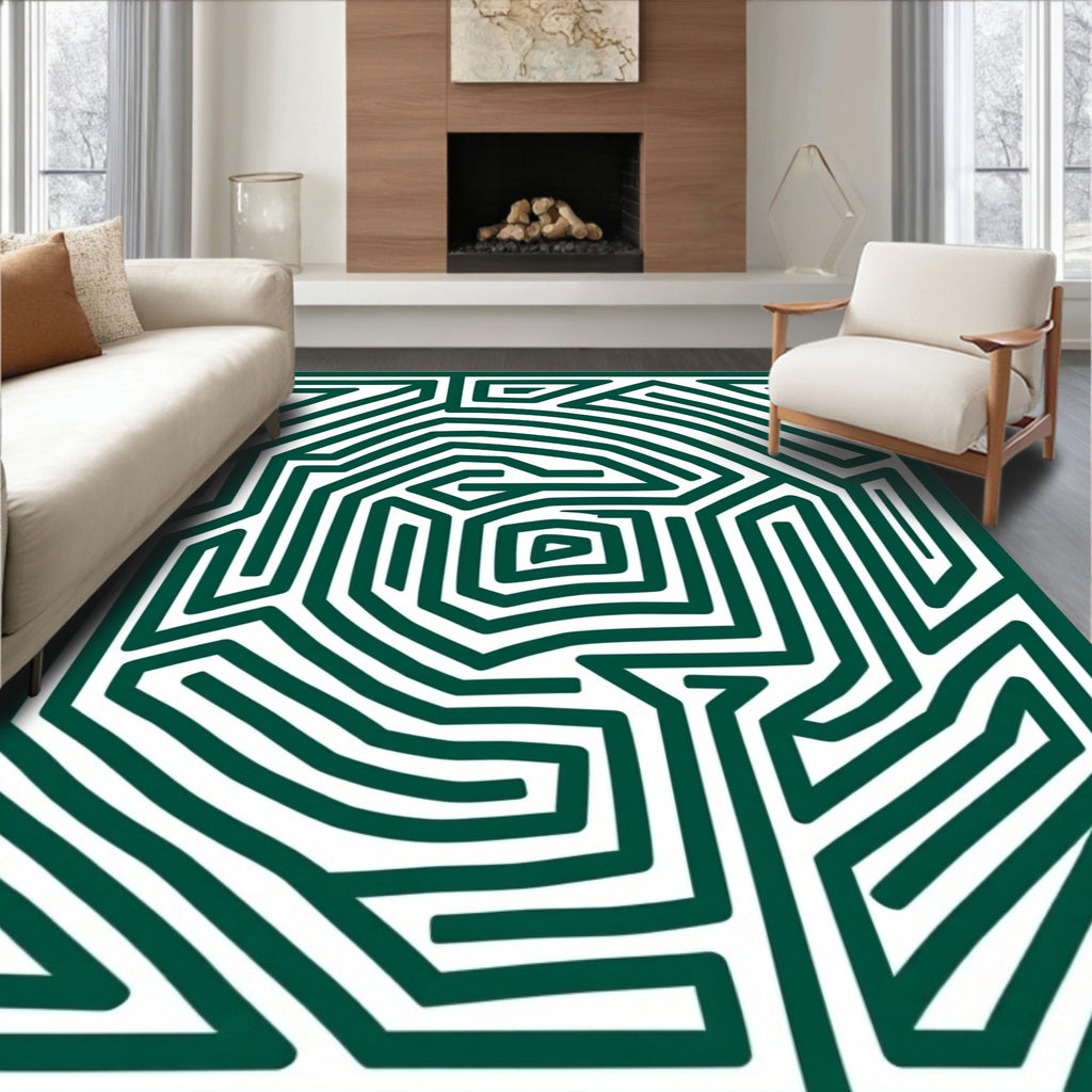 Green Maze Pattern Design Rug