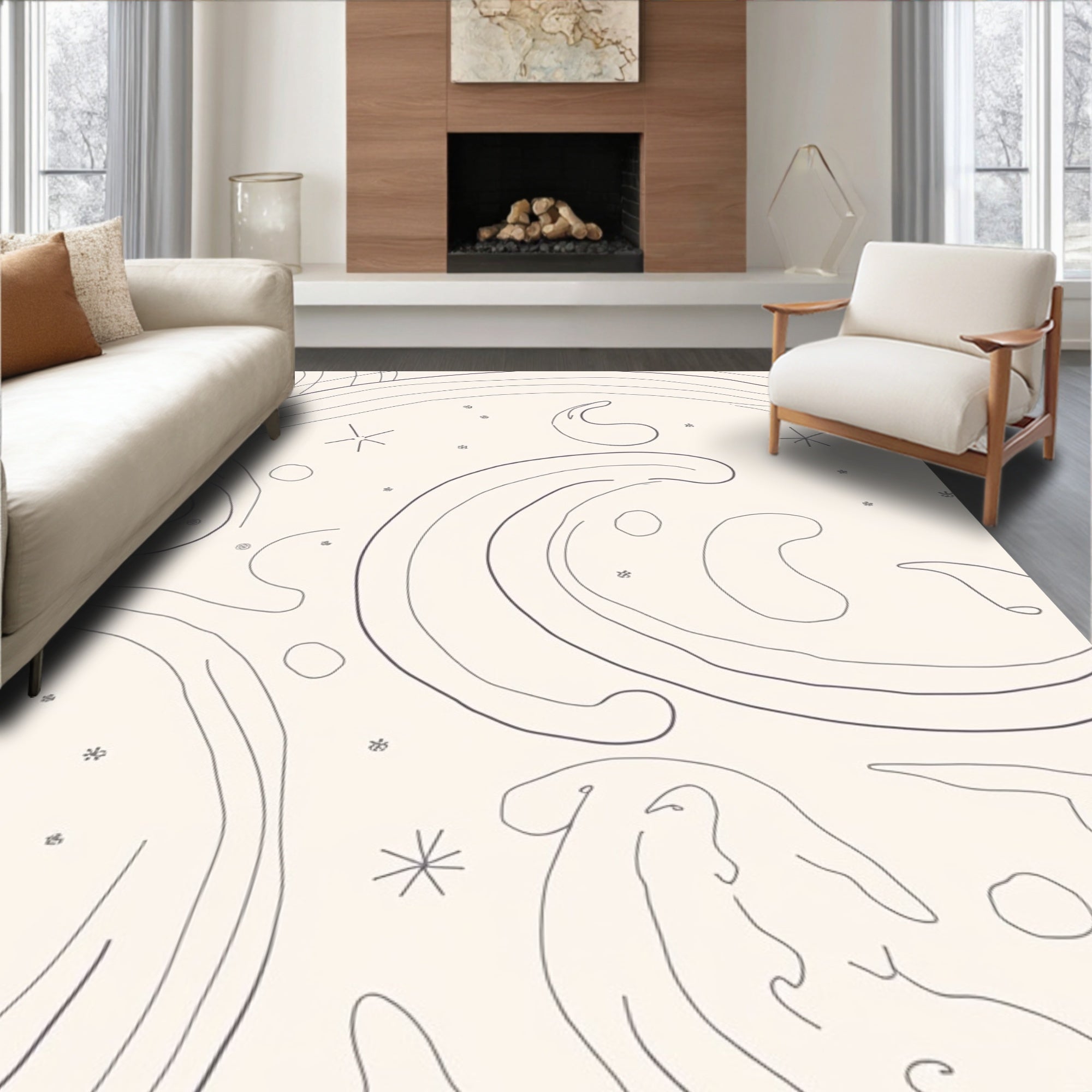 Abstract Swirls And Star Pattern Rug