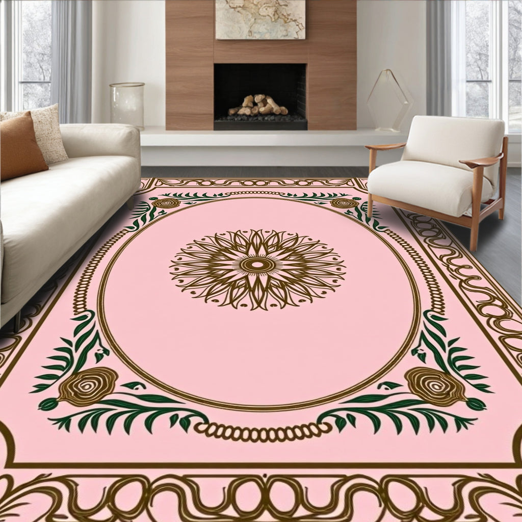 Elegant Pink Floral Sunburst Design Rug