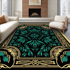 Art Nouveau Floral Teal Gold Rug
