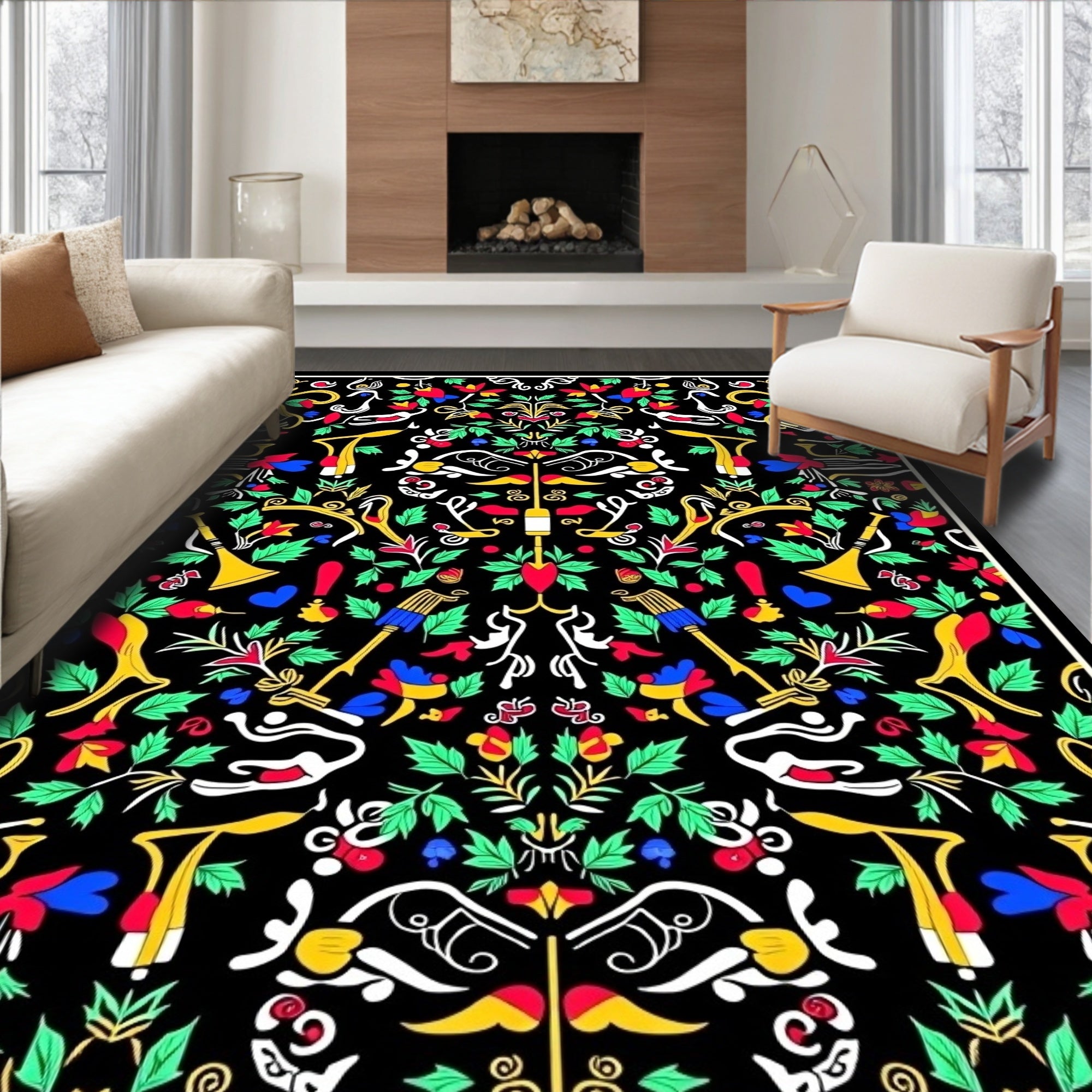 Vibrant Floral Trumpet Motif Rug