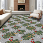 Winter Pine Sprig Snowflakes Pattern Rug