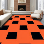 Bold Orange Black Square Pattern Rug