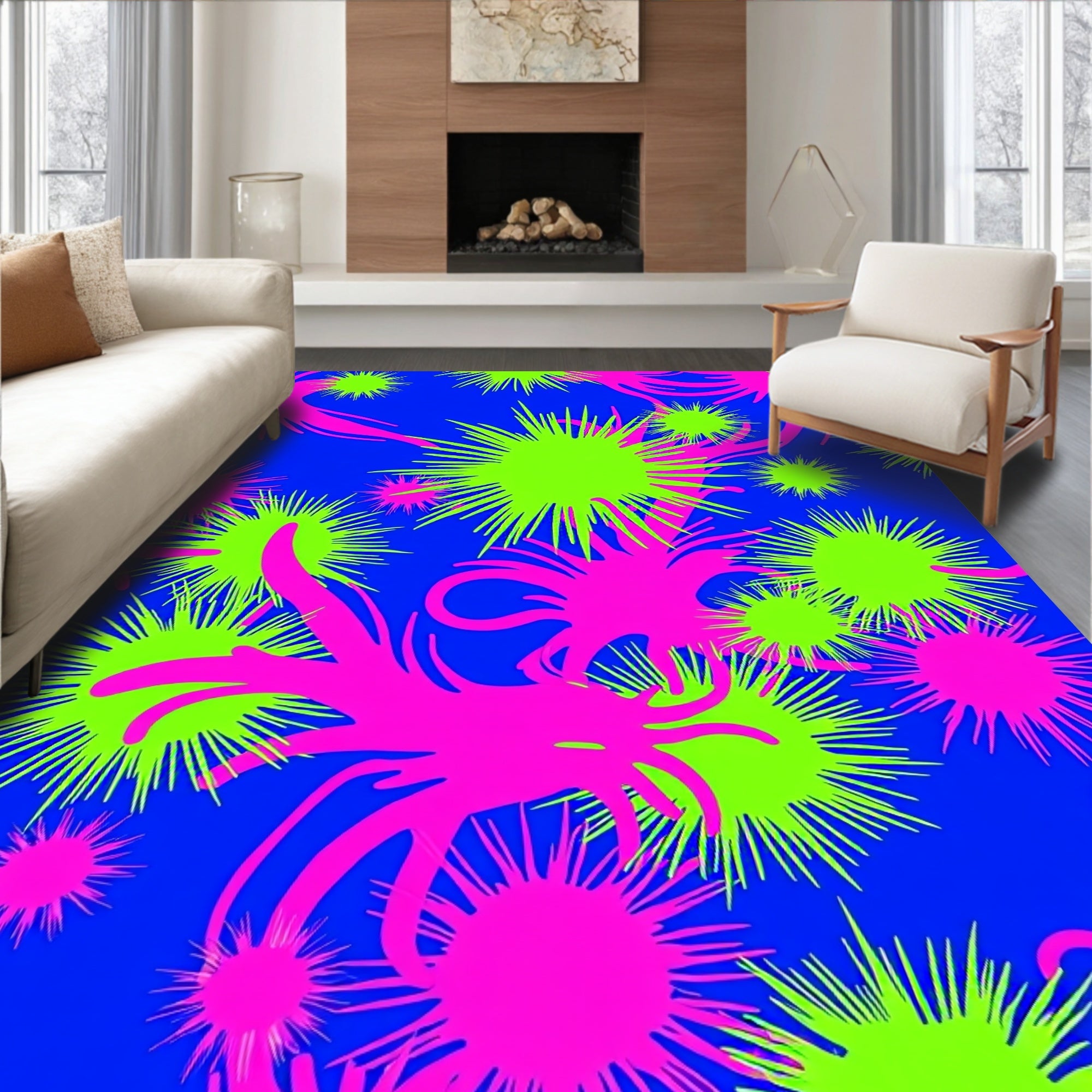 Vibrant Starburst and Spiky Pattern Rug