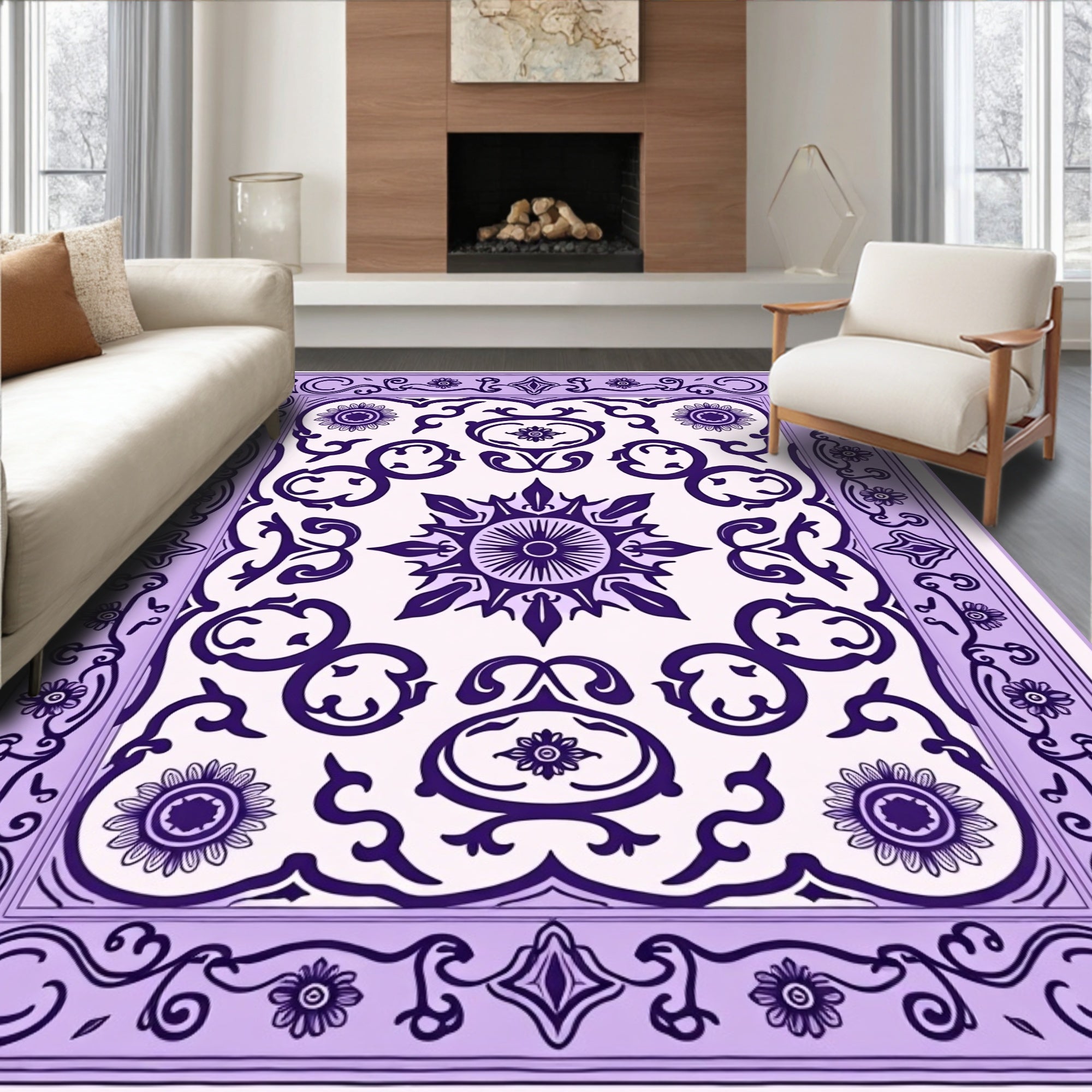 Purple Floral Vintage Patterned Rug
