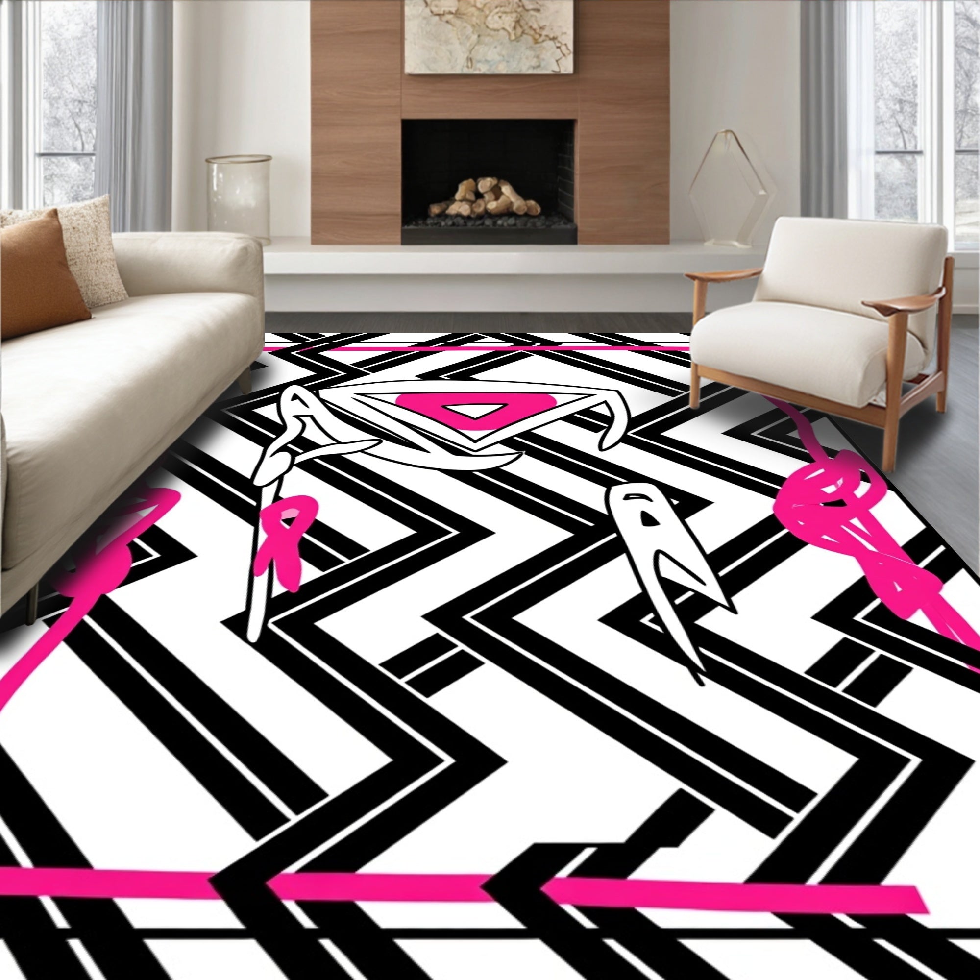 Abstract Pink Geometric Pattern Rug