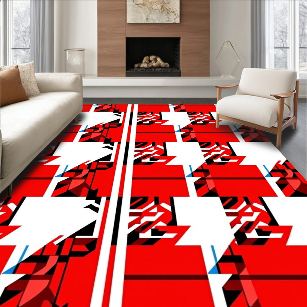 Bold Red And Black Geometric Pattern Rug