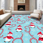 Festive Snowman Candy Cane Snowflakes Rug