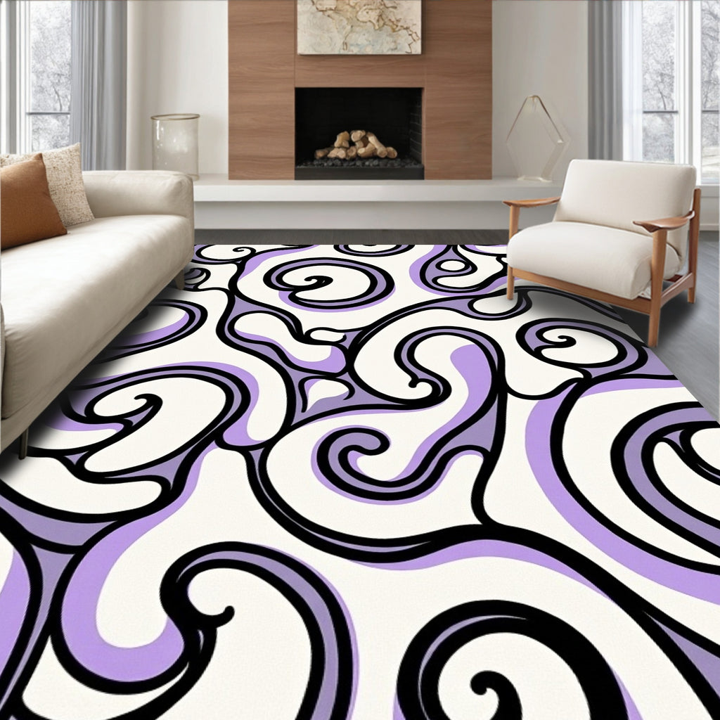 Swirling Purple Black Organic Pattern Rug