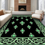 Black Emerald Medallion Floral Border Rug