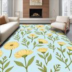 Pale Yellow Floral Botanical Pattern Rug