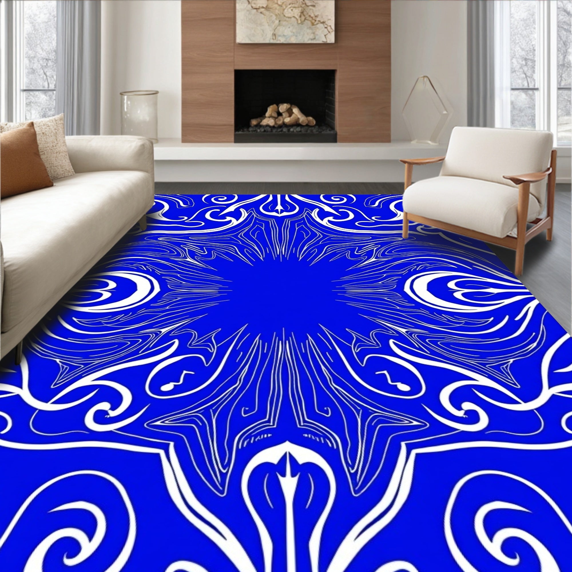 Stylized Starburst Floral And Swirl Rug