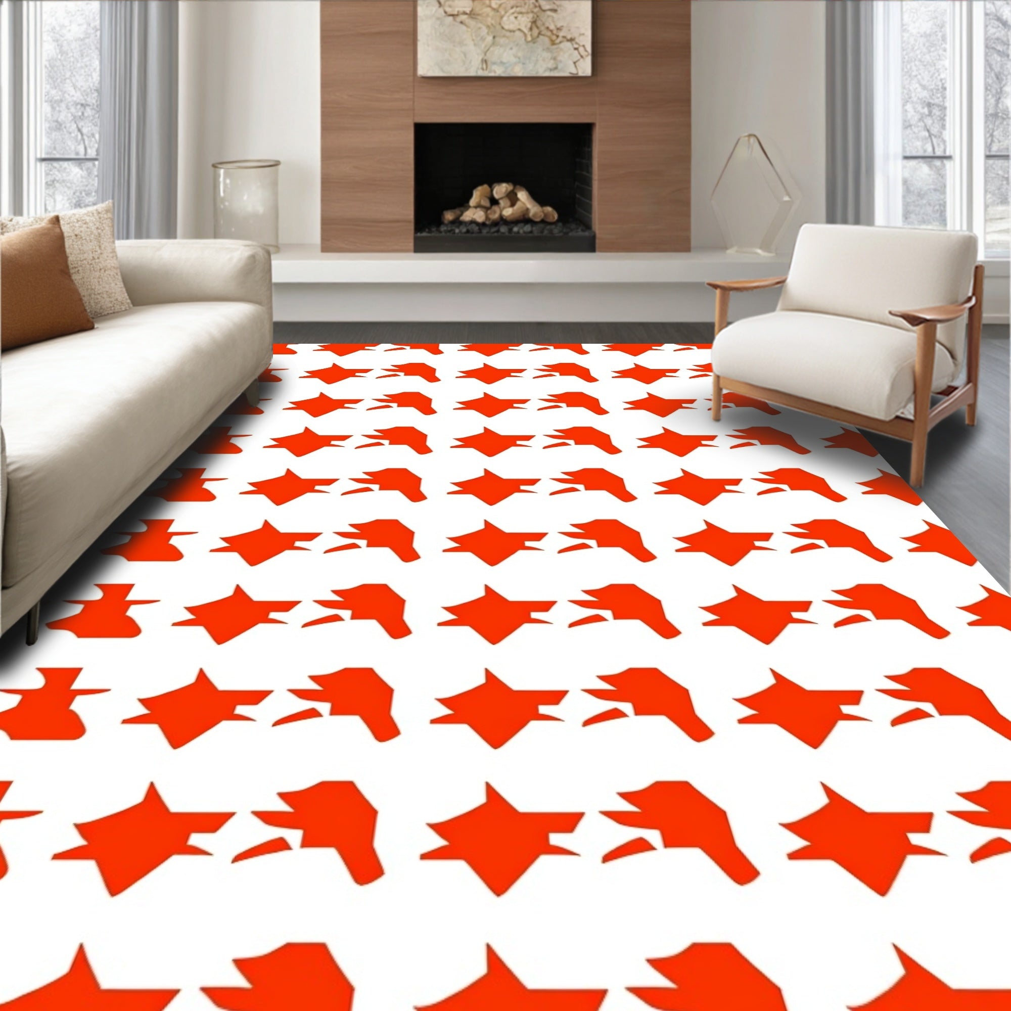 Bold Orange Geometric Star Pattern Rug