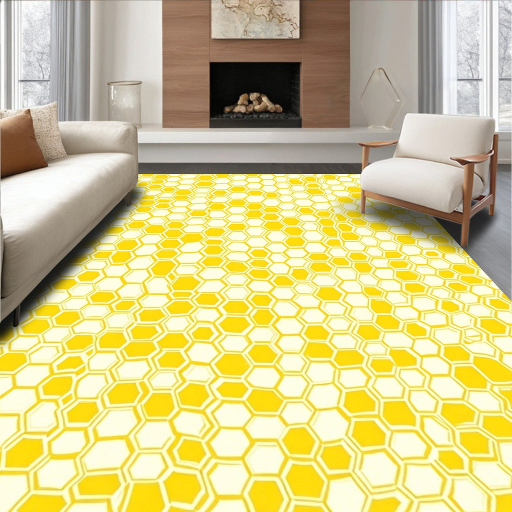 Golden Yellow Honeycomb Geometric Pattern Rug