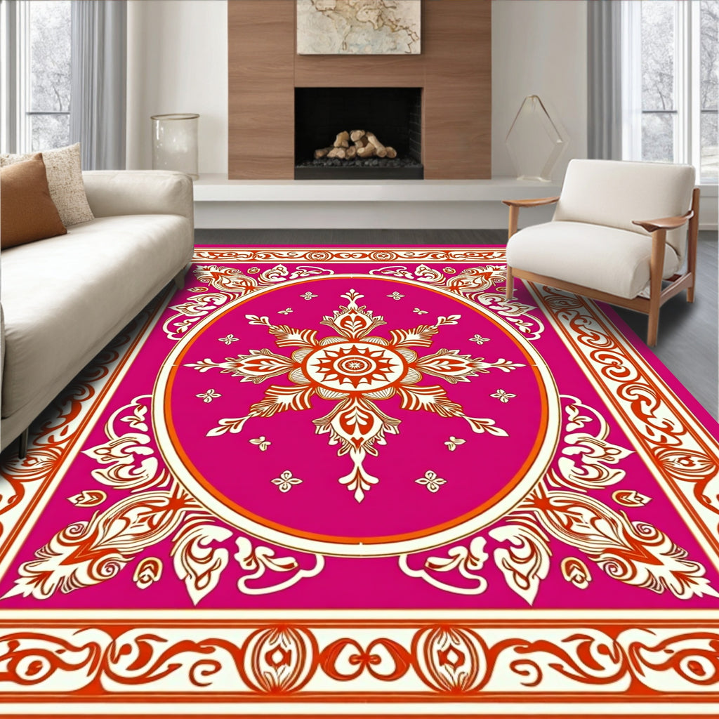 Ornate Fuchsia Floral Mandala Design Rug