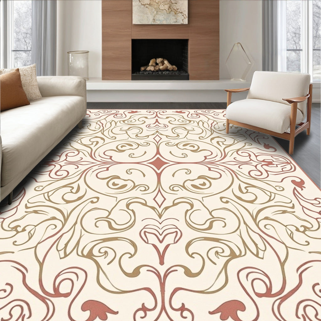 Ornate Scrollwork Damask Pattern Design Rug