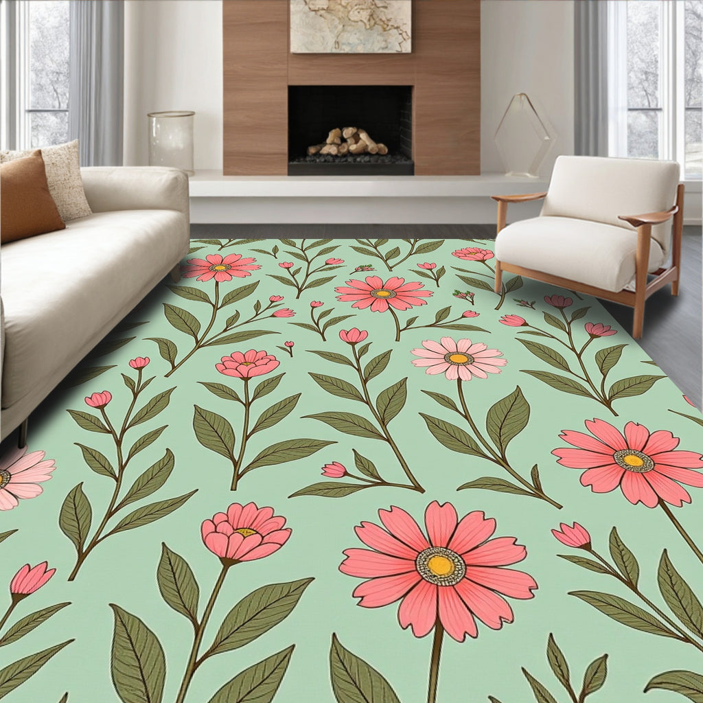 Vintage Floral Pattern With Pink Flowers Rug