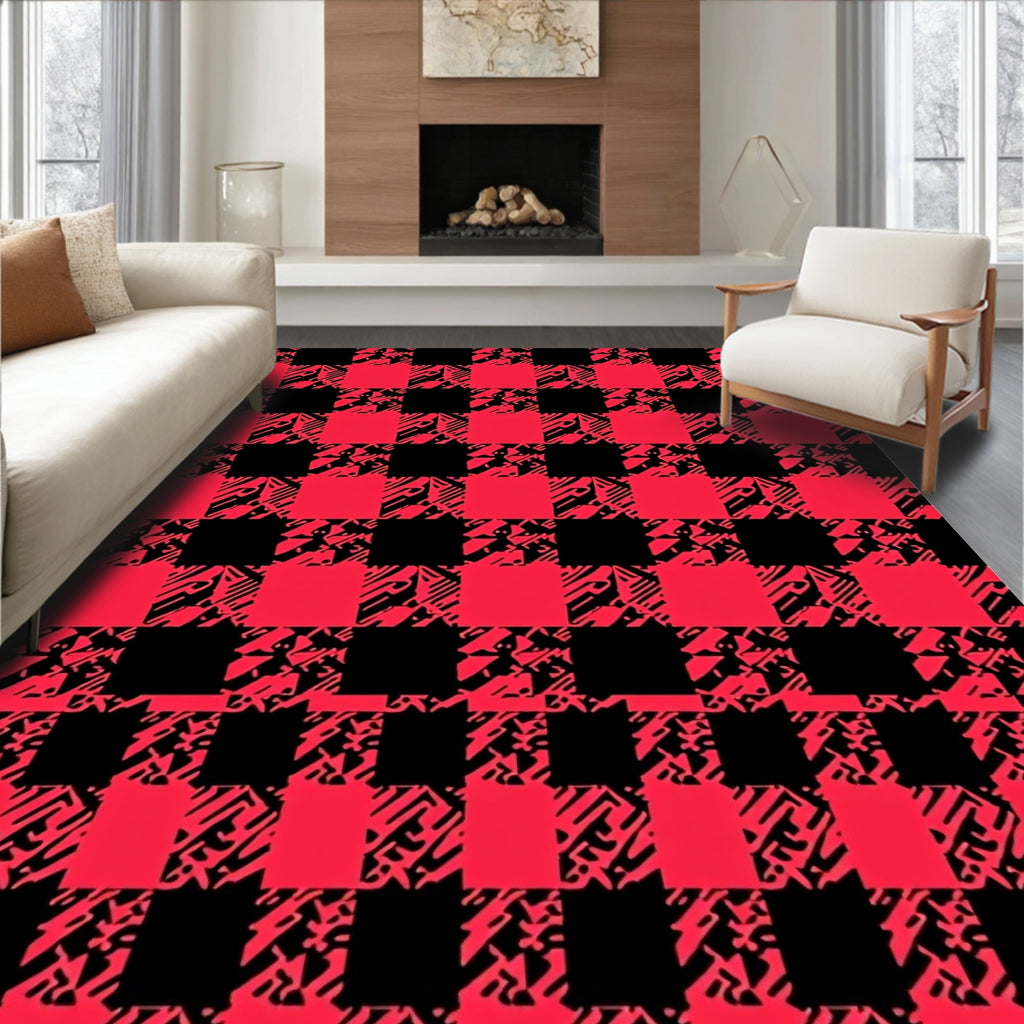 Red Black Houndstooth Tarten Check Rug