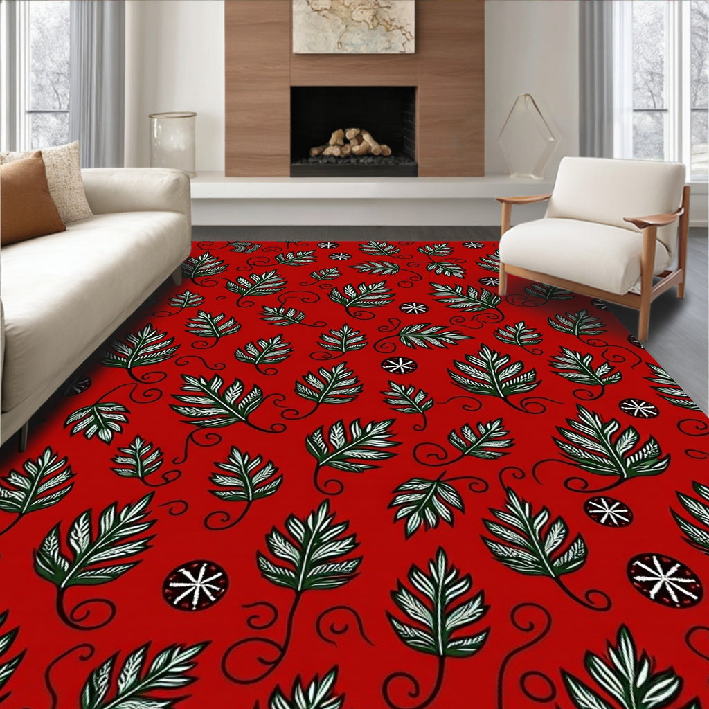 Red Fern Star Patterned Design Rug