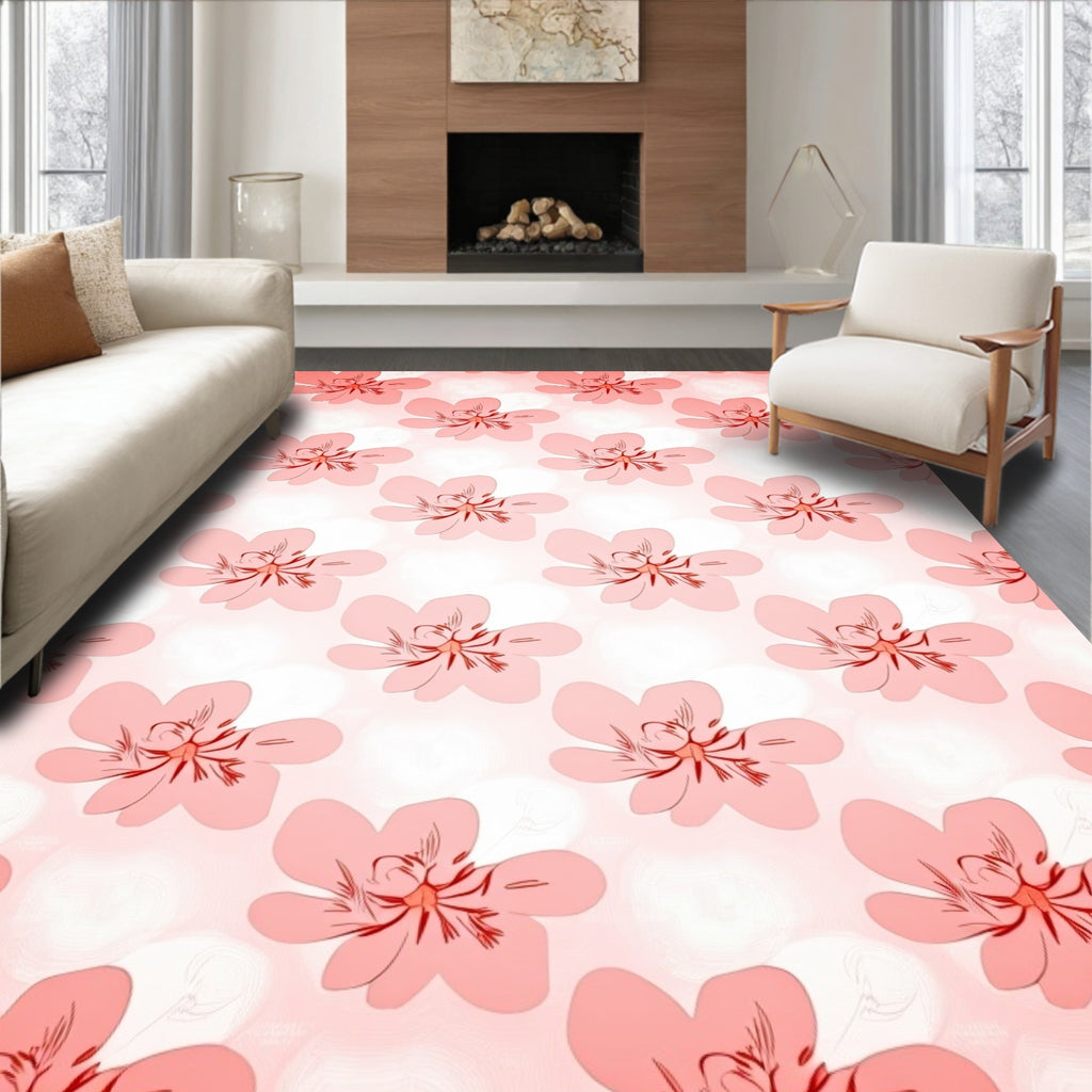 Soft Pink Floral Pattern Rug