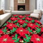 Red Plaid Floral Vine Pattern Rug