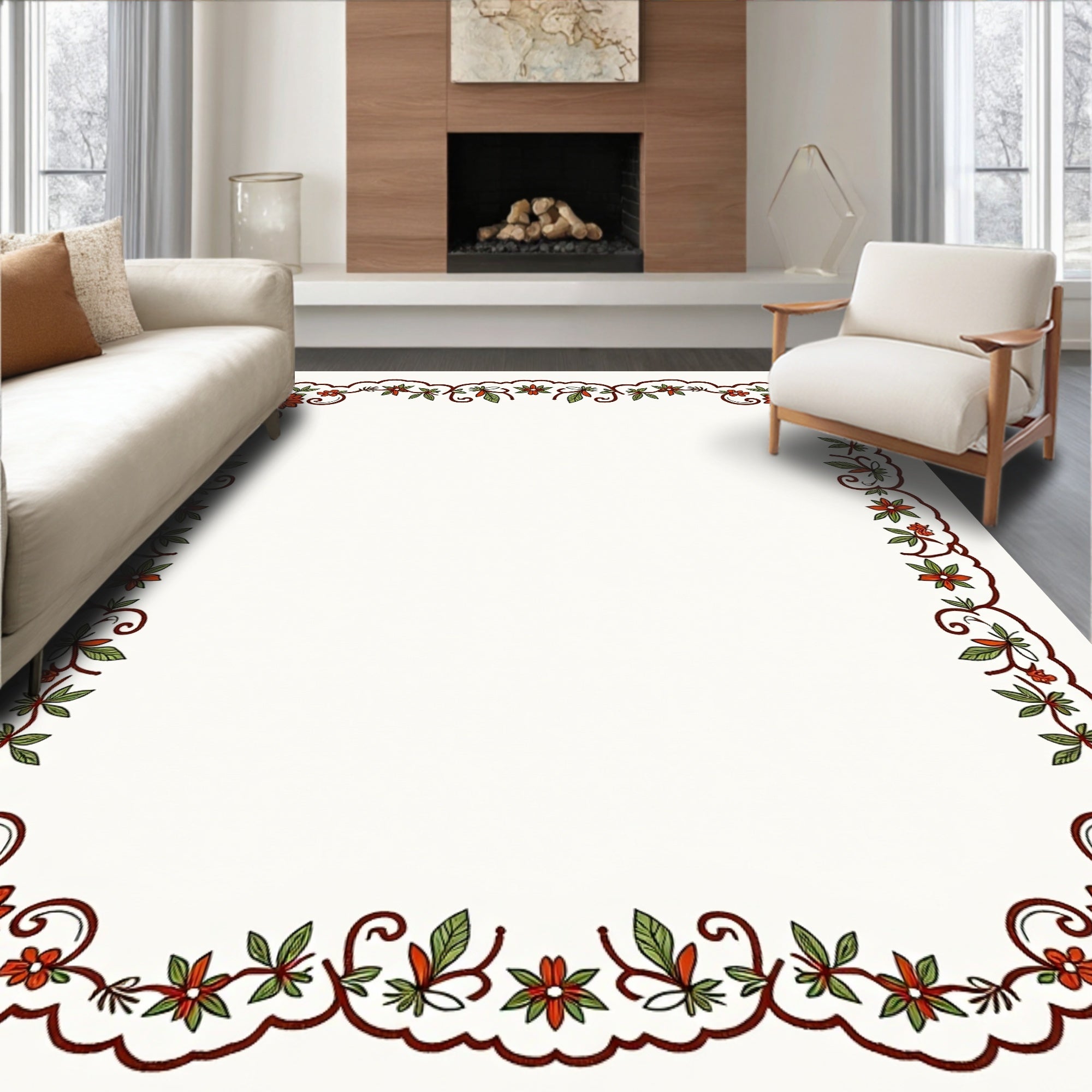 Vintage Floral Vine Motif Rug