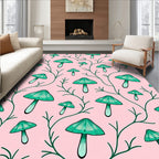 Teal Mushroom Vine Pink Background Rug