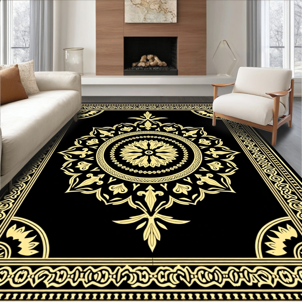Luxe Gold Floral Mandala Pattern Rug