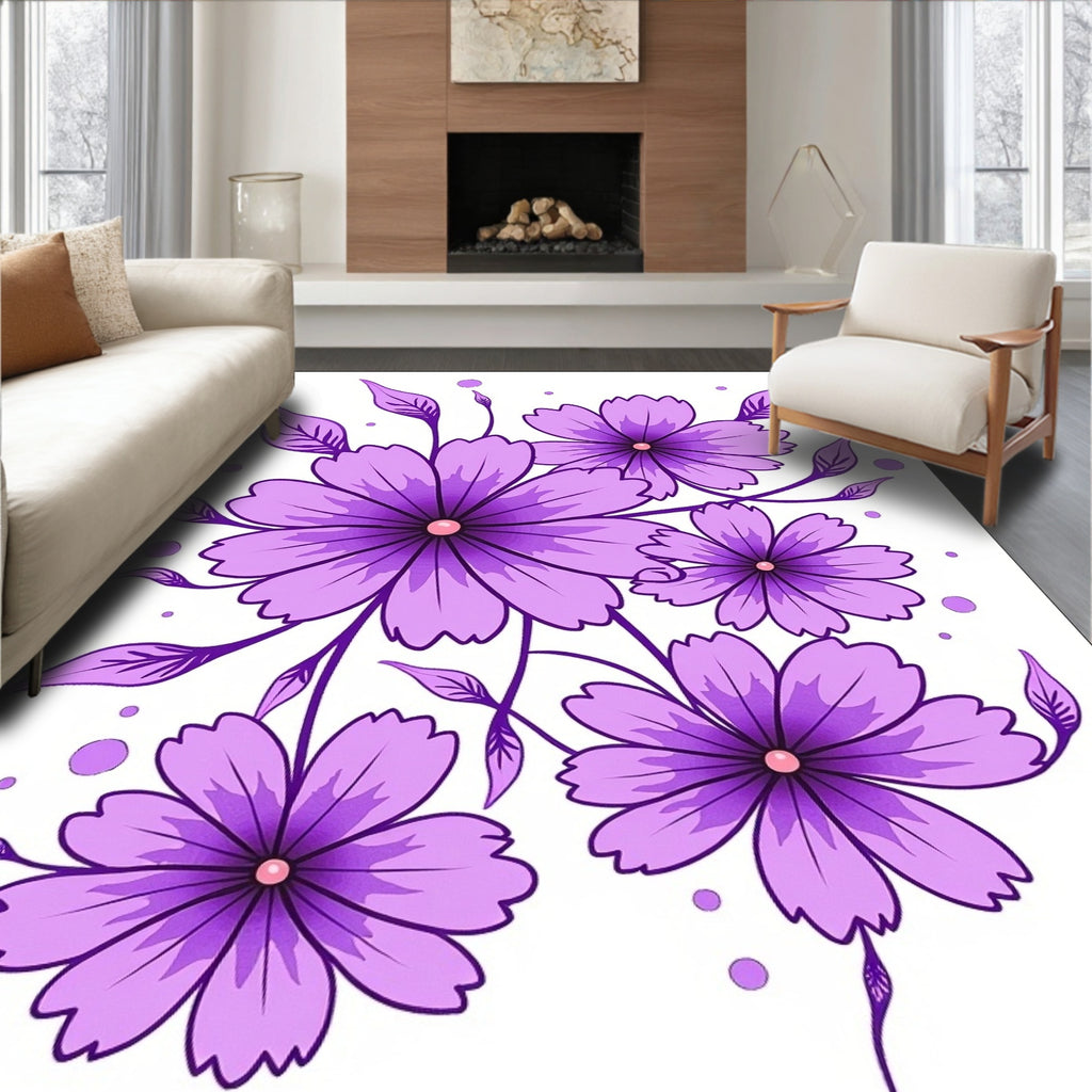 Purple Floral Pattern With Dots Rug