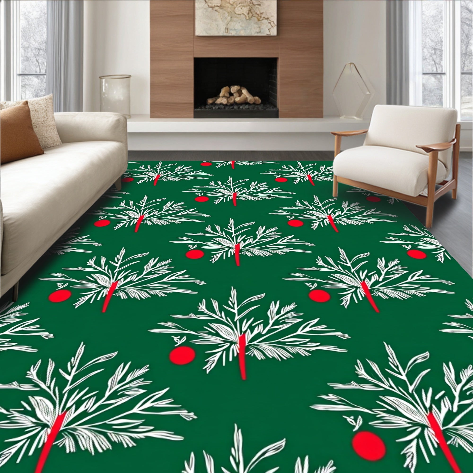 Evergreen Branch Orb Pattern Rug