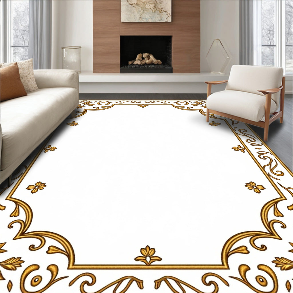 Ornate Floral Vines Gold Accent Rug