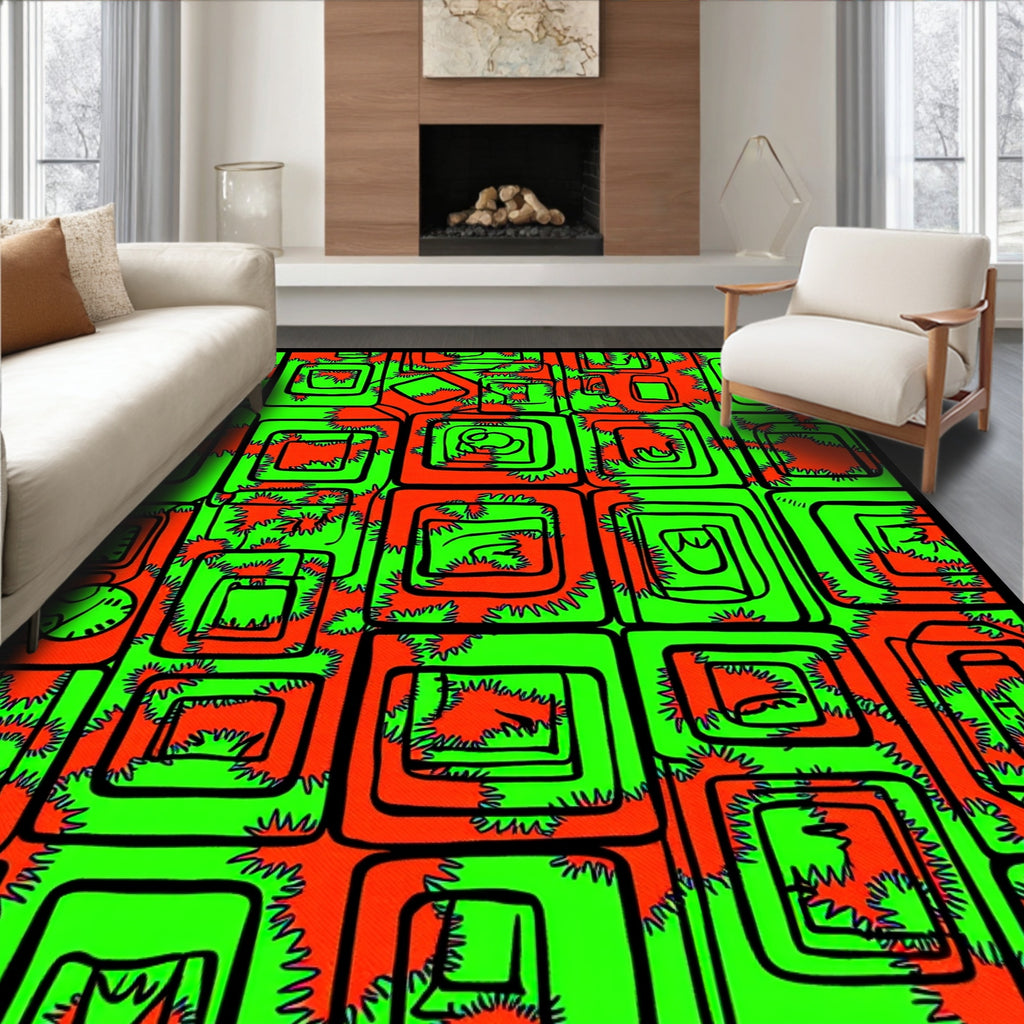 Abstract Geometric Squares Neon Pattern Rug