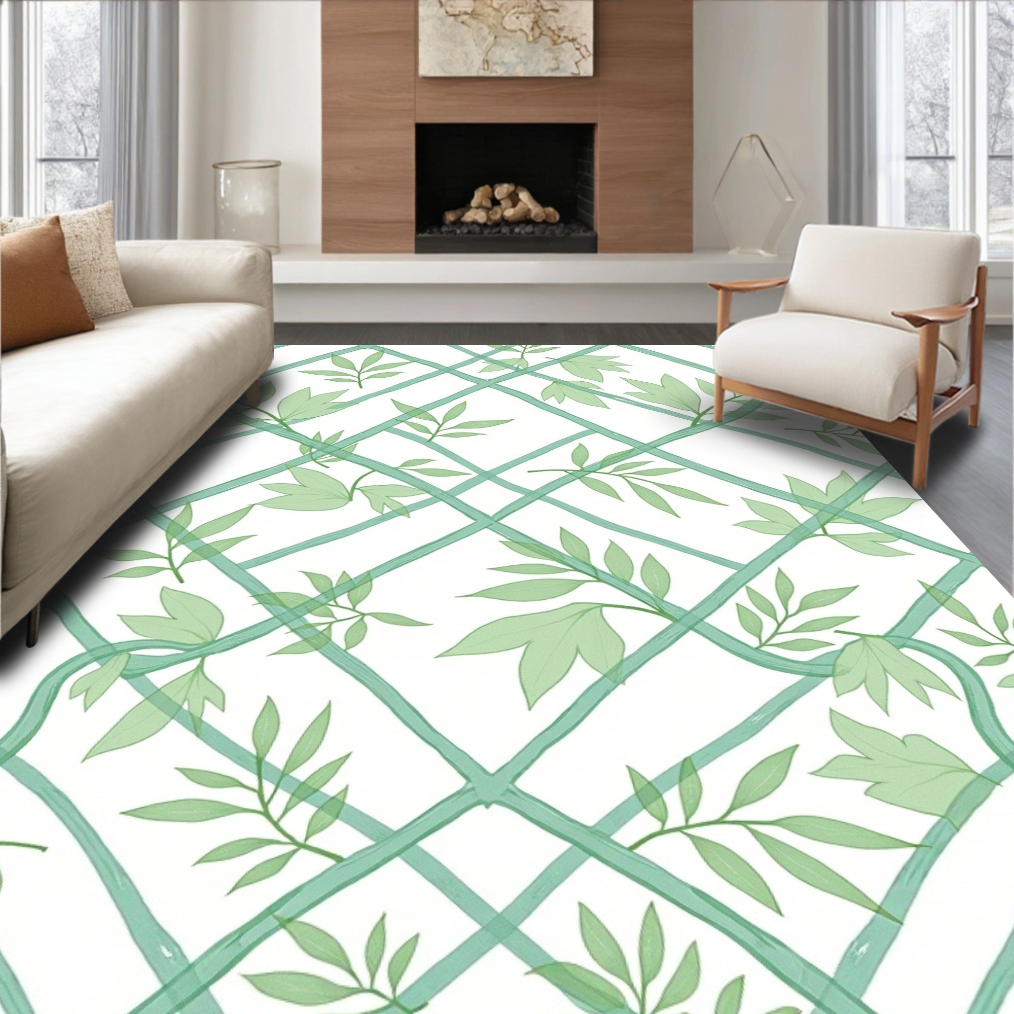Green Vine Trellis Pattern Rug