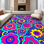 Psychedelic 60s Whimsical Flower Pattern Rug