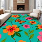 Vibrant Floral Butterfly Pattern Design Rug
