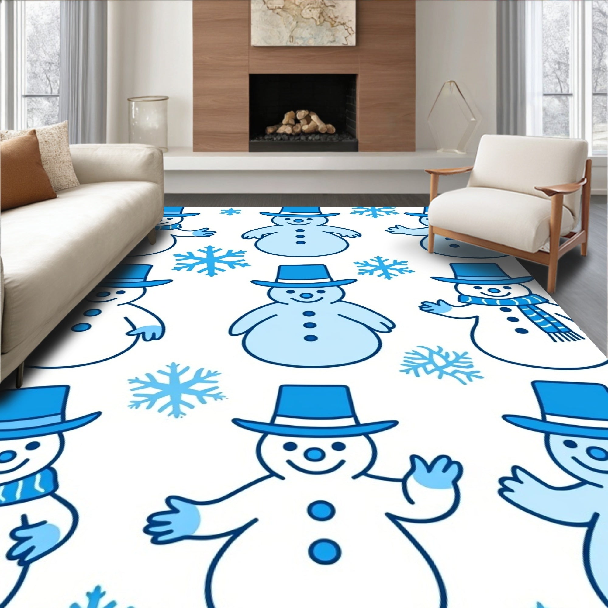 Charming Blue Snowman Winter Scarf Rug
