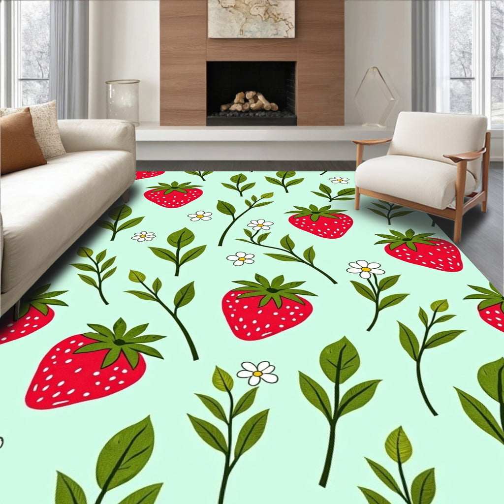 Whimsical Strawberry Garden Pattern Rug