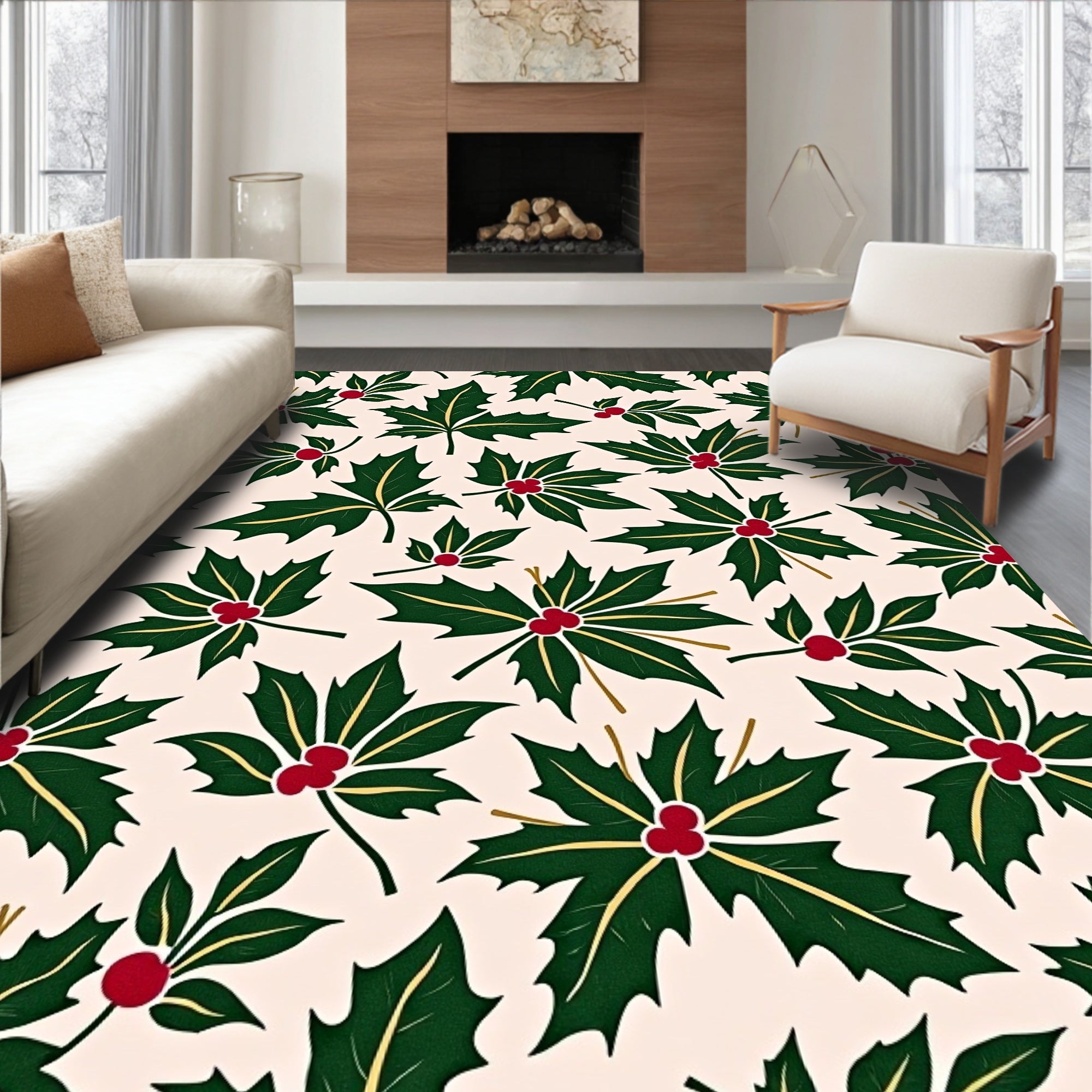 Evergreen Holly Berry Pattern Rug