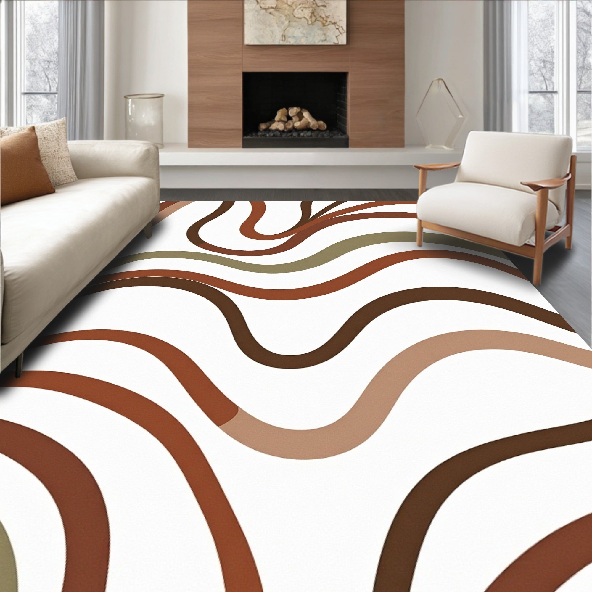Abstract Swirling Lines Warm Tones Rug