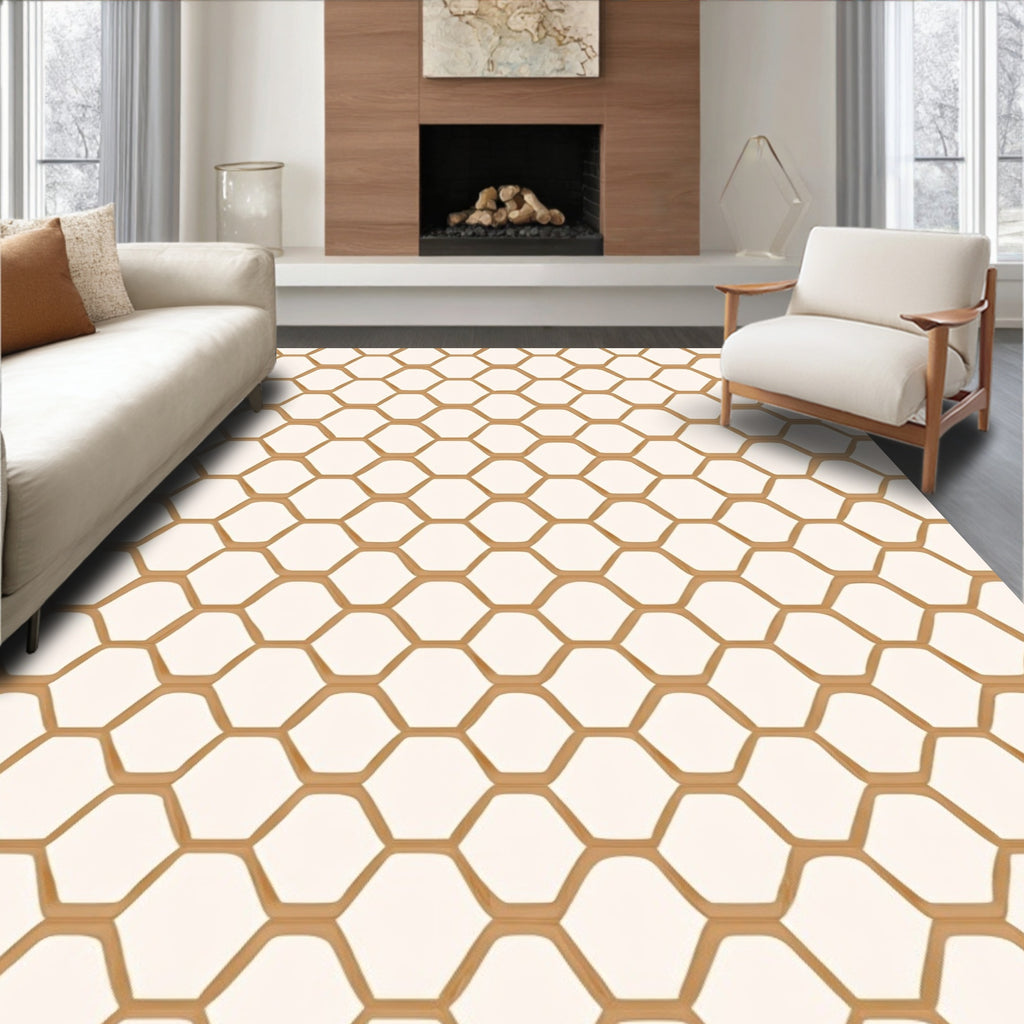 Golden Honeycomb Geometric Pattern Rug