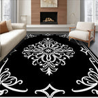 Elegant White Damask Border Design Rug